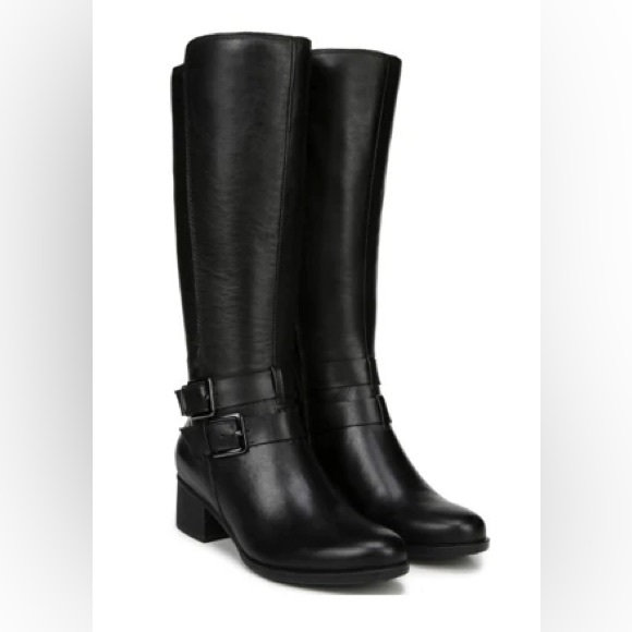 NATURALIZER DALE BLACK LEATHER RIDING BOOTS SIDE ZIPPER BLOCK HEEL WIDE CALF - Picture 7 of 9